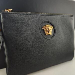 Versace Black Leather Card Holder with Gold Logo